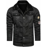 Veste en cuir de mouton noir style bombardier américain pour homme